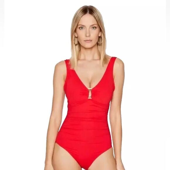 LAUREN RALPH Ralph Lauren Ring Over The Shoulder One Piece Swimsuit New 6 - Picture 1 of 16